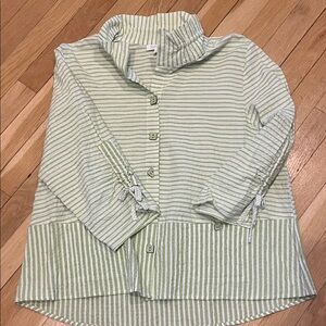 Habitat Light Green Striped Button-Front Top l